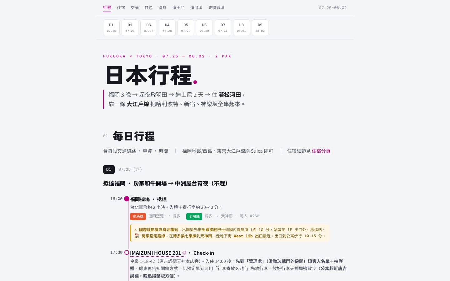 內容設計:互動式行程網站